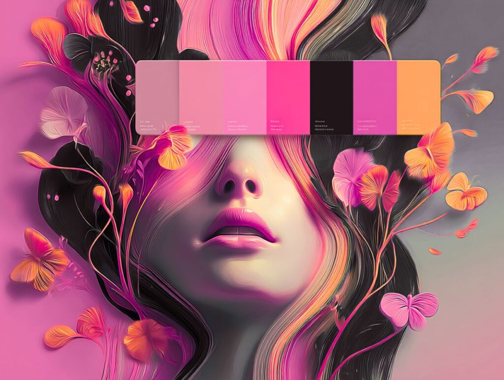 Identité visuelle Strategycom – illustration artistique évoquant la création de logos, chartes graphiques et univers de marque créatifs et impactants